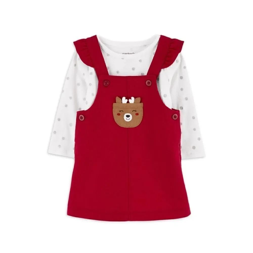 Nwt Carters Baby Girls Christmas Overalls Dress Set, 2 Pc, 0-3 m, 3-6 m